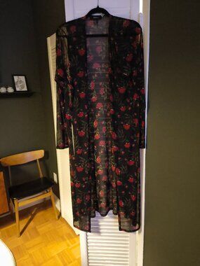 Forever 21+ Sheer Floral Mesh Maxi Kimono Duster 2X But Fits Most